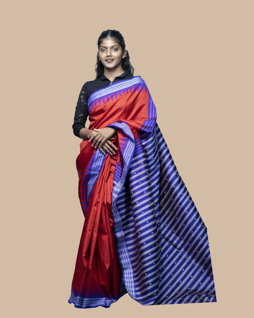 Berhampuri-Silk in Vermilion Red and Purple